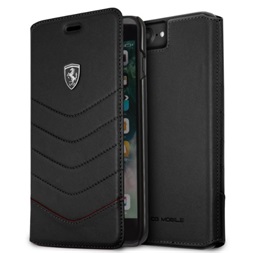 Ferrari Heritage iPhone 7 Plus fekete tűzdelt/kinyitható bőr tok