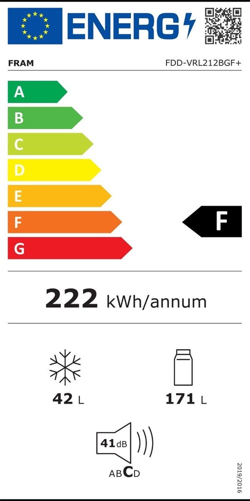 Fram FDD-VRL212BGF+ bézs, felülfagyasztós, Hűtő:171L, Fagyasztó:42L, Less. frost hűtőszekrény (Újszerű)