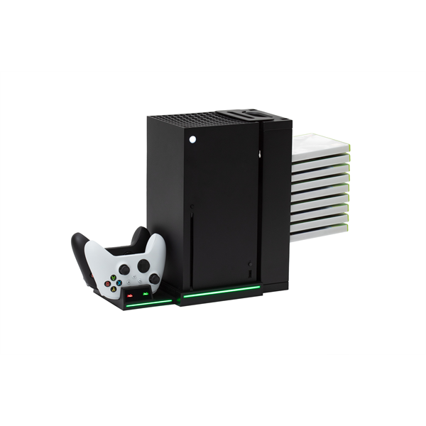 FroggieX FX-XS-C1-B Xbox Series X | S fekete konzol hűtő + dual töltőállomás + lemez tartó