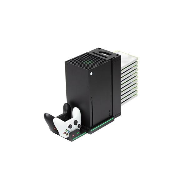 FroggieX FX-XS-C1-B Xbox Series X | S fekete konzol hűtő + dual töltőállomás + lemez tartó