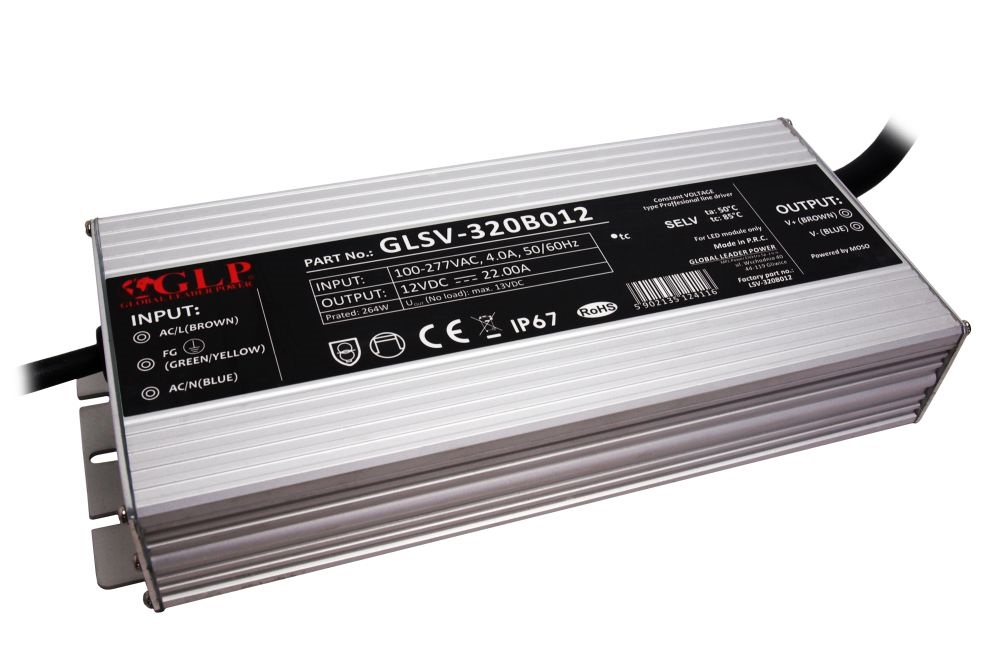 GLP GLSV-320B012 12V/21.66A 264W IP67 LED tápegység