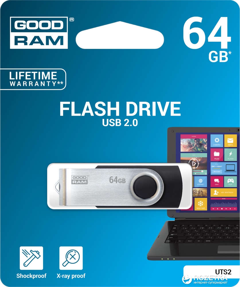GOODRAM 64GB USB2.0 UTS2 Fekete (UTS2-0640K0R11) Flash Drive