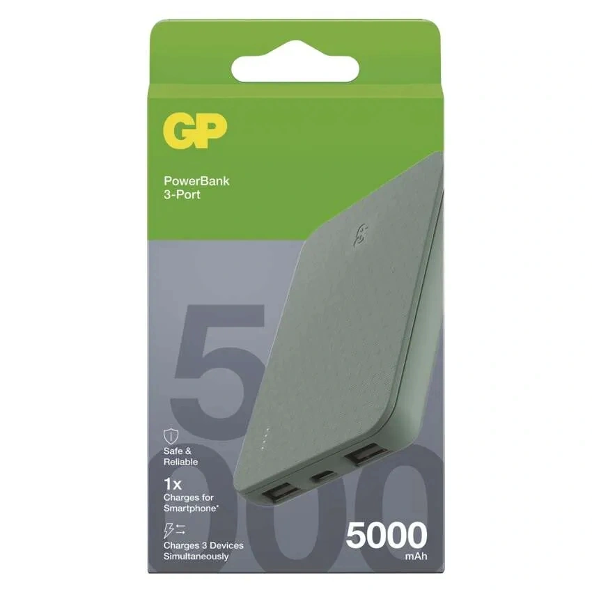 GP B+ Series, 5 000 mAh, 12 W, zöldesszürke powerbank