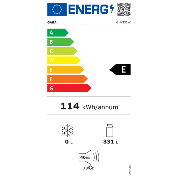 Gaba GH-331W 331 L fehér, egyajtós, Hűtő:331L, hűtőszekrény (Újszerű)