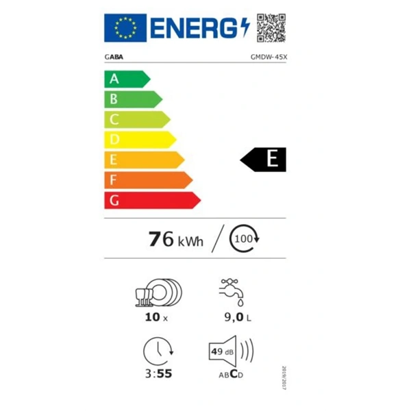 Gaba GMDW-45X inox, programok száma: 5, szabadonálló, 10 terítékes mosogatógép