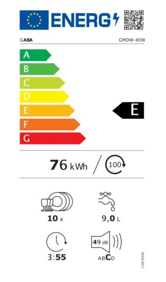 Gaba GMDW-45W fehér, programok száma: 5, szabadonálló, 10 terítékes mosogatógép