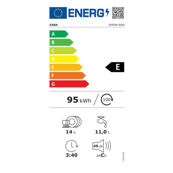 Gaba GMDW-60W fehér, programok száma: 5, szabadonálló, 14 terítékes mosogatógép 