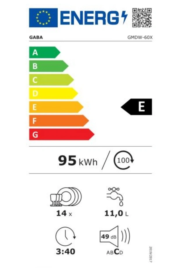 Gaba GMDW-60X  ezüst, programok száma: 5, szabadonálló, 14 terítékes mosogatógép 