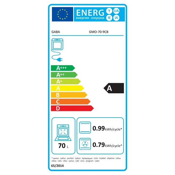 Gaba GMO-70-9CB fekete, beépíthető, sütőtér:70L, grill, légkeverés, sütő