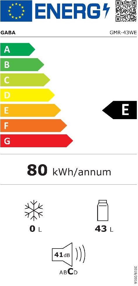 Gaba GMR-43WE 43 L egyajtós, Hűtő:43L, mini hűtőszekrény