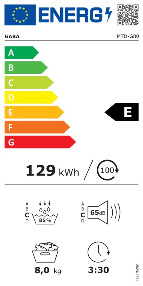 Gaba MTD-G80 fehér, 8 kg, hőszivattyús, szárítógép (Újszerű)