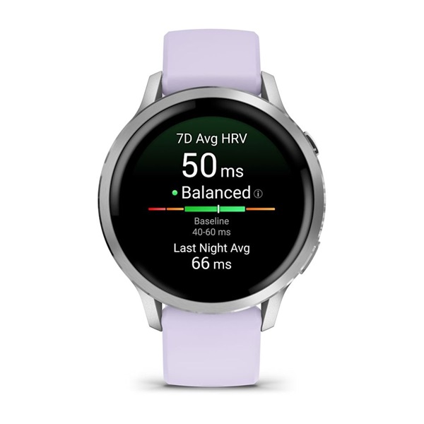 Garmin 010-03013-01 Venu 4 (41mm) mályvaszínű szilikon szíjjal ezüst okosóra