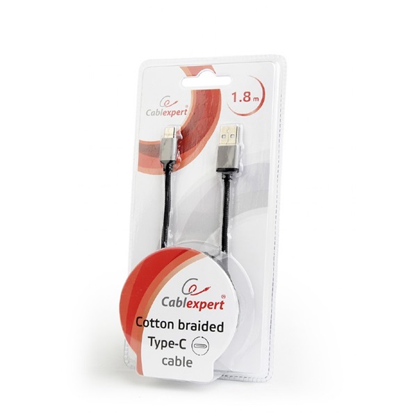 Gembird 1,8m USB Type-C 2.0 apa - USB 2.0 A apa fonott fekete kábel