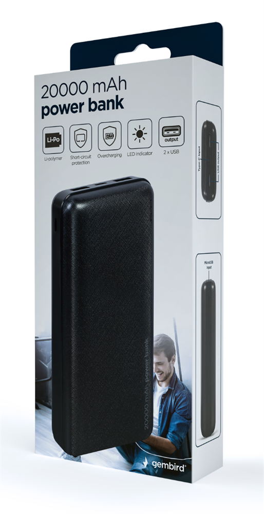 Gembird PB20-02 20000mAh fekete power bank