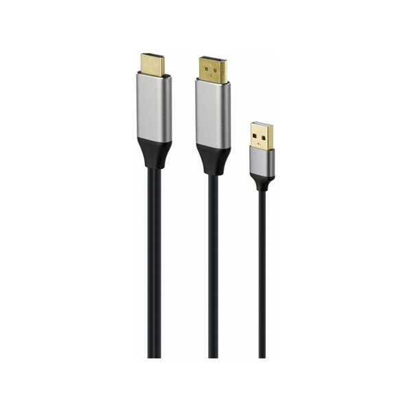 Gembird A-HDMIM-DPM-01 2m HDMI 2.0 USB-A 2.0 - DisplayPort 1.2 M/M fekete aktív video kábel
