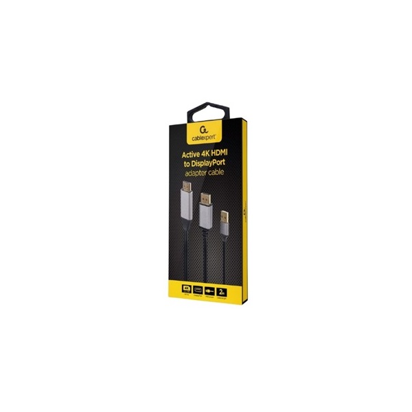 Gembird A-HDMIM-DPM-01 2m HDMI 2.0 USB-A 2.0 - DisplayPort 1.2 M/M fekete aktív video kábel