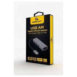 Gembird A-AMU3-LAN-01 3xUSB 3.0/Gigabit LAN port ezüst USB HUB