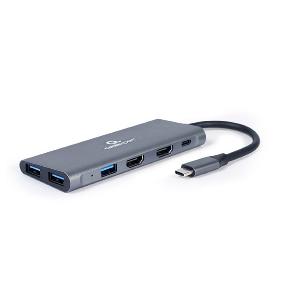 Gembird A-CM-COMBO3-01 3in1 3xUSB 3.0/2xHDMI/Type C PD ezüst USB HUB