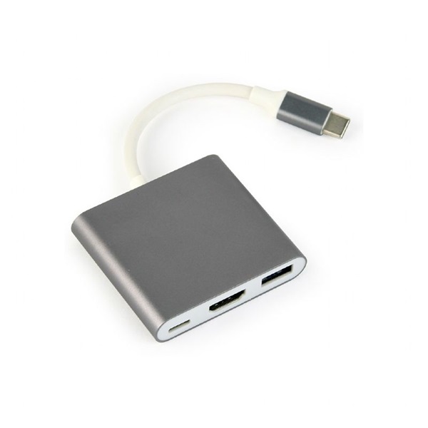 Gembird A-CM-HDMIF-02-SG 3in1 szürke Type C USB HUB