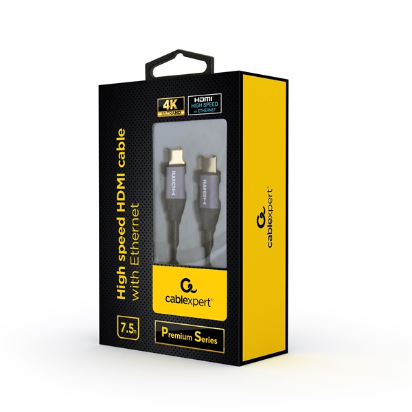 Gembird CCBP-HDMI-7.5M 7,5m Premium HDMI 2.0 Ethernet -> HDMI 2.0 Ethernet M/M fekete-szürke kábel