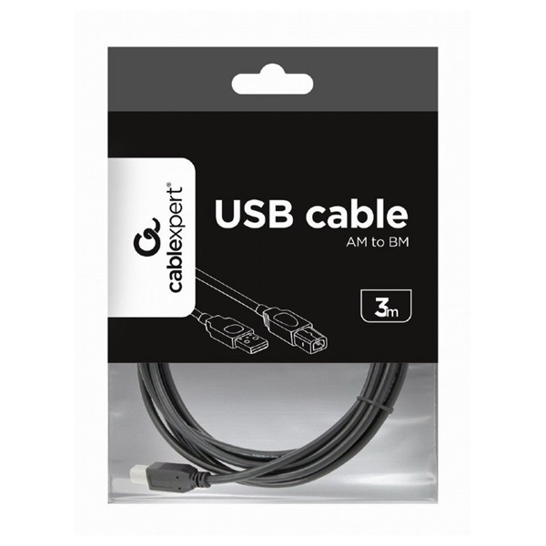 Gembird CCP-USB2-AMBM-10 3m USB A apa - USB B apa fekete kábel