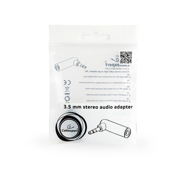 Gembird Jack stereo 3,5mm M/F adapter fekete 90°