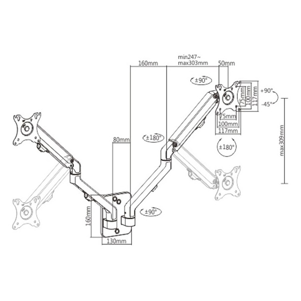 Gembird MA-WA2-01 17"-27" fekete asztali monitor tartó