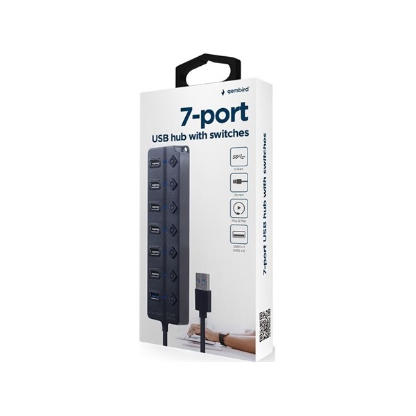 Gembird UHB-U3P1U2P6P-01 7-portos fekete USB3.0 HUB