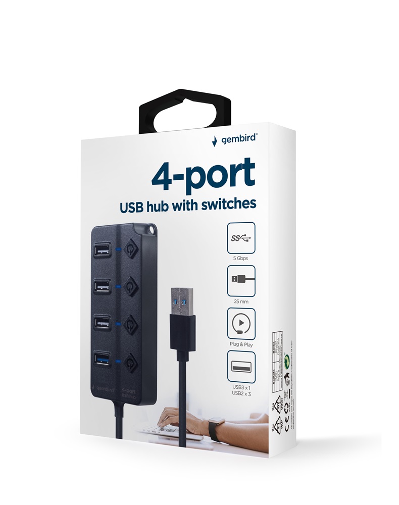 Gembird UHB-U3P1U2P3-02 USB3x1/USB2x3 4-portos ezüst USB HUB