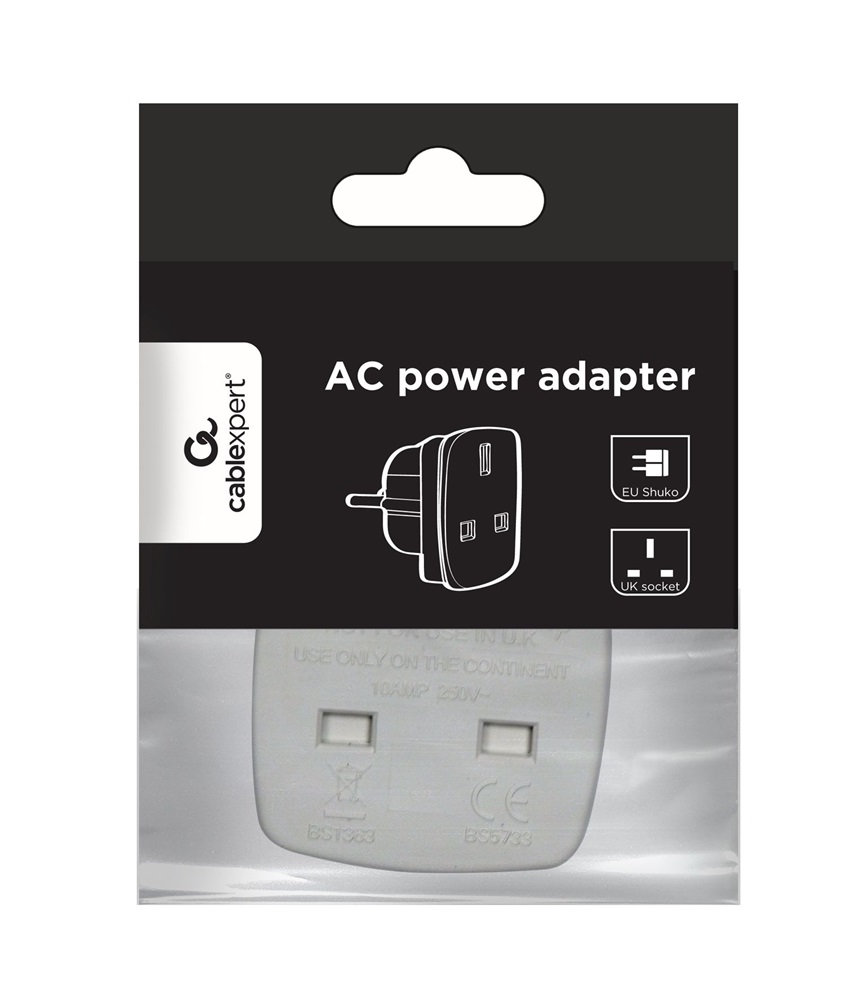 Gembird UK/EU fehér utazó adapter