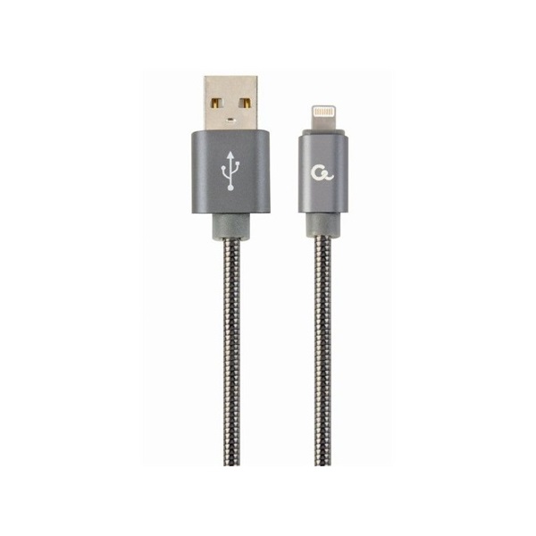 Gembird USB 2.0 A -> Lightning M/M adatkábel 1m szürke Premium spiral metal