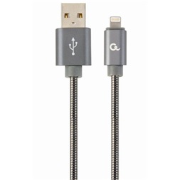 Gembird USB 2.0 A -> Lightning M/M adatkábel 1m szürke Premium spiral metal