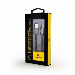 Gembird USB 2.0 A -> Lightning M/M adatkábel 1m szürke Premium spiral metal