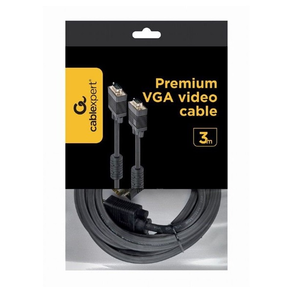 Gembird VGA HD15m/HD15m kettős árnyékolású w/2*ferritmag 3m kábel