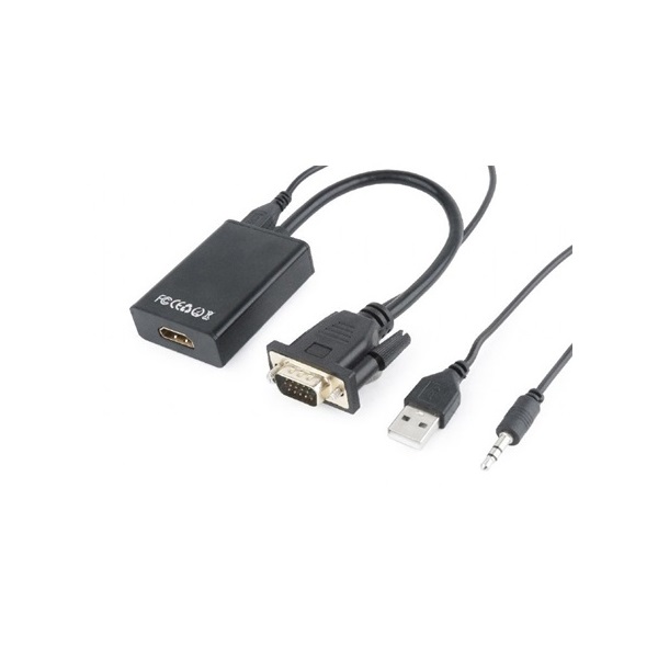 Gembird VGA Jack stereo 3,5mm -> HDMI M/F adapter 0.15m fekete