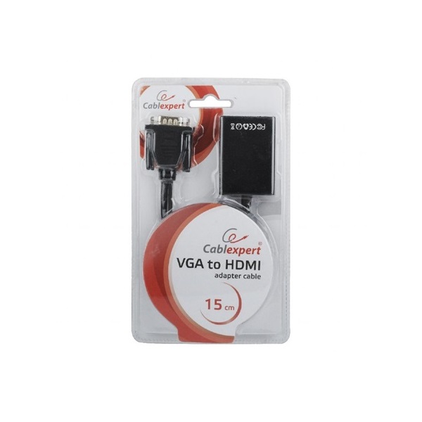 Gembird VGA Jack stereo 3,5mm -> HDMI M/F adapter 0.15m fekete