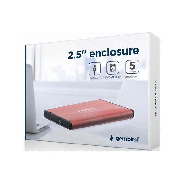 Gembird szálcsiszolt alumínium 2.5" SATA3 USB3.0 külső ház rózsaszín