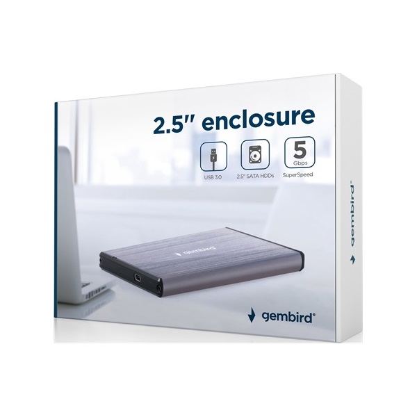 Gembird szálcsiszolt alumínium 2.5" SATA3 USB3.0 külső ház szürke