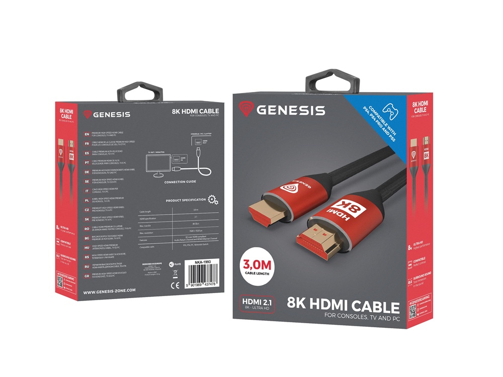 Genesis NKA-1993 3m 48Gbps 8K 60Hz nagysebességű HDMI kábel