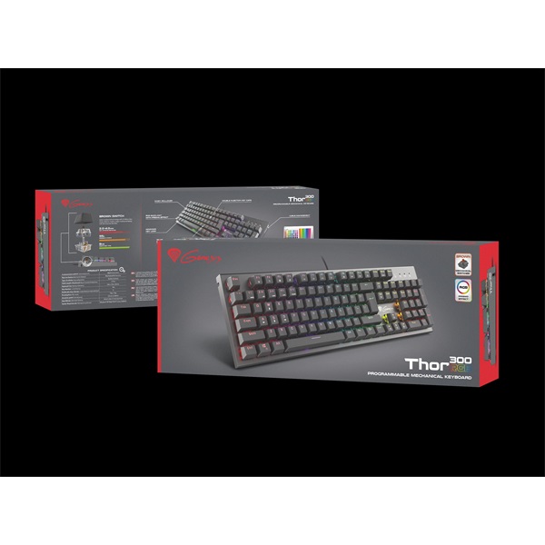 Genesis NKG-0945 Thor 300 TKL mechanikus gaming billentyűzet, US, zöld világítással, Blue switch