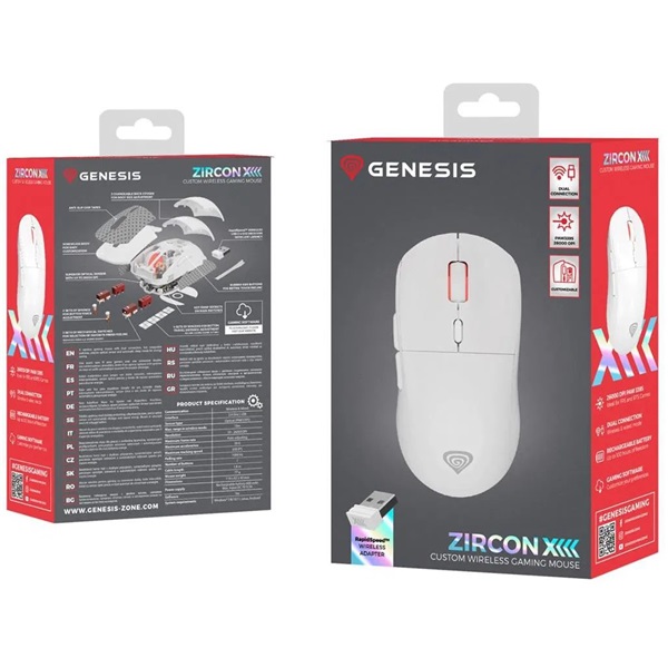 Genesis NMG-1843 Zircon X Vezeték nélküli gamer egér Jubileumi kiadás 19000DPI, fehér