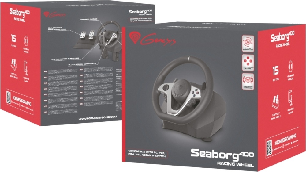 Genesis NGK-1567 Seaborg 400 PC/PS3/PS4/Xbox One/Xbox 360/Nintendo Switchl fekete kormány