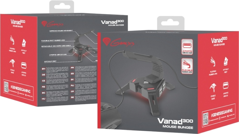 Genesis NBU-1441 Vanad 300 USB-s fekete gamer egérkábeltartó