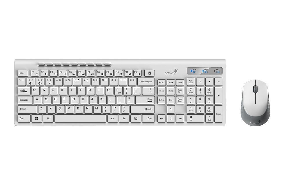 Genius SlimStar 8230 Magyar vezeték nélküli fehér BT + 2.4G szett Copilot billentyűzettel és csendes egérrel