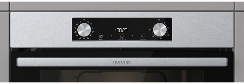 Gorenje BPS6737E03X inox-fekete, beépíthető, sütőtér:77L, grill, légkeveréses, sütő