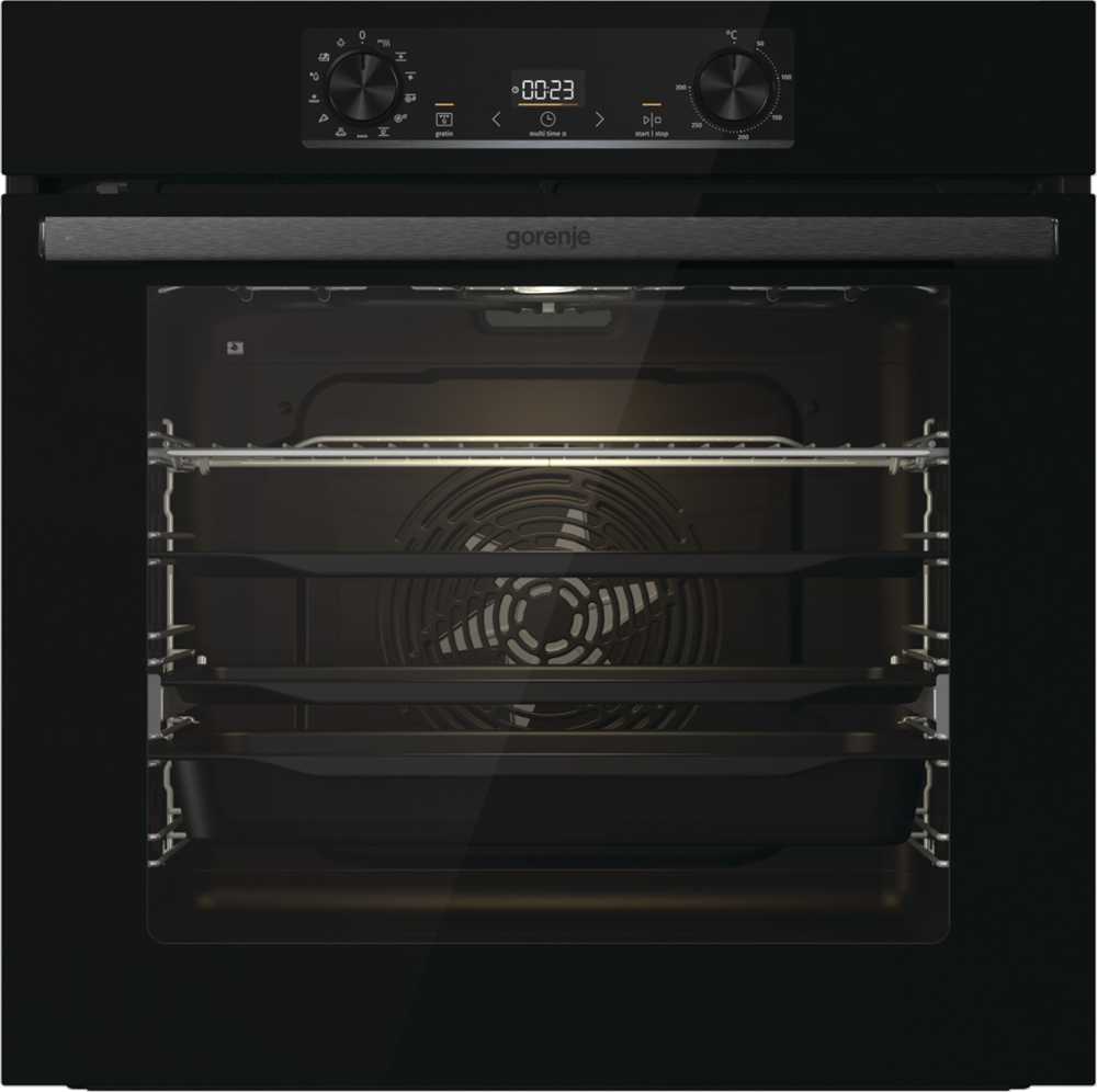 Gorenje BPS6737E14BG fekete, beépíthető, sütőtér:77L, grill, légkeveréses, sütő