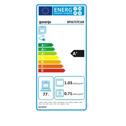 Gorenje BPS6737E14X inox-fekete, beépíthető, sütőtér:77L, grill, légkeveréses, sütő