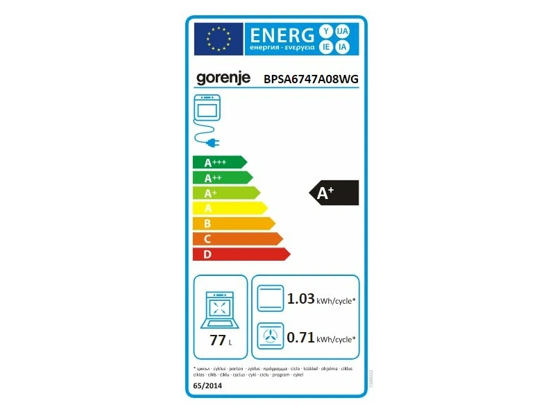 Gorenje BPSA6747A08WG fehér, beépíthető, sütőtér:77L, grill, légkeveréses, sütő