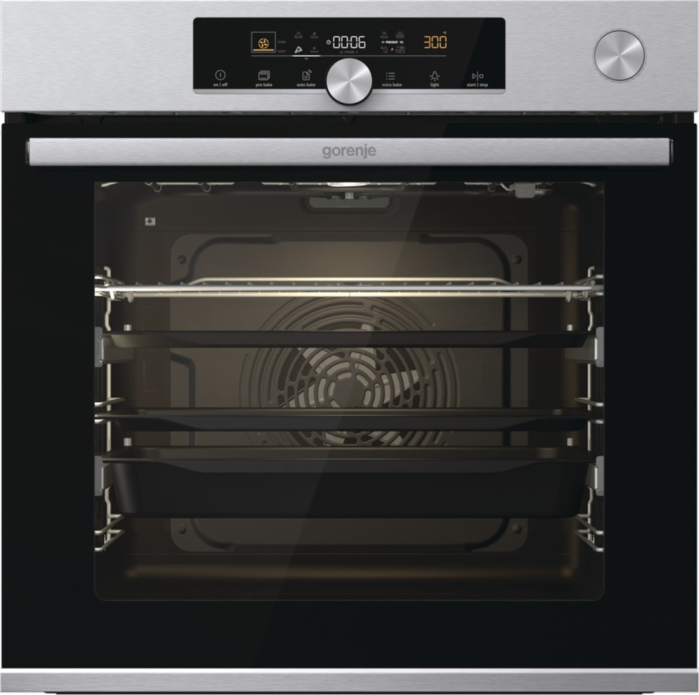 Gorenje BSA6747A04X inox, beépíthető, sütőtér: 77L, grill, légkeverés, hidrolitikus, sütő