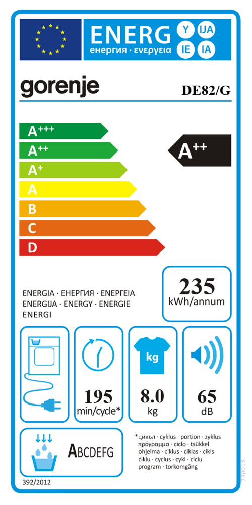 Gorenje DE82/G fehér, 8 kg, hőszivattyús, szárítógép